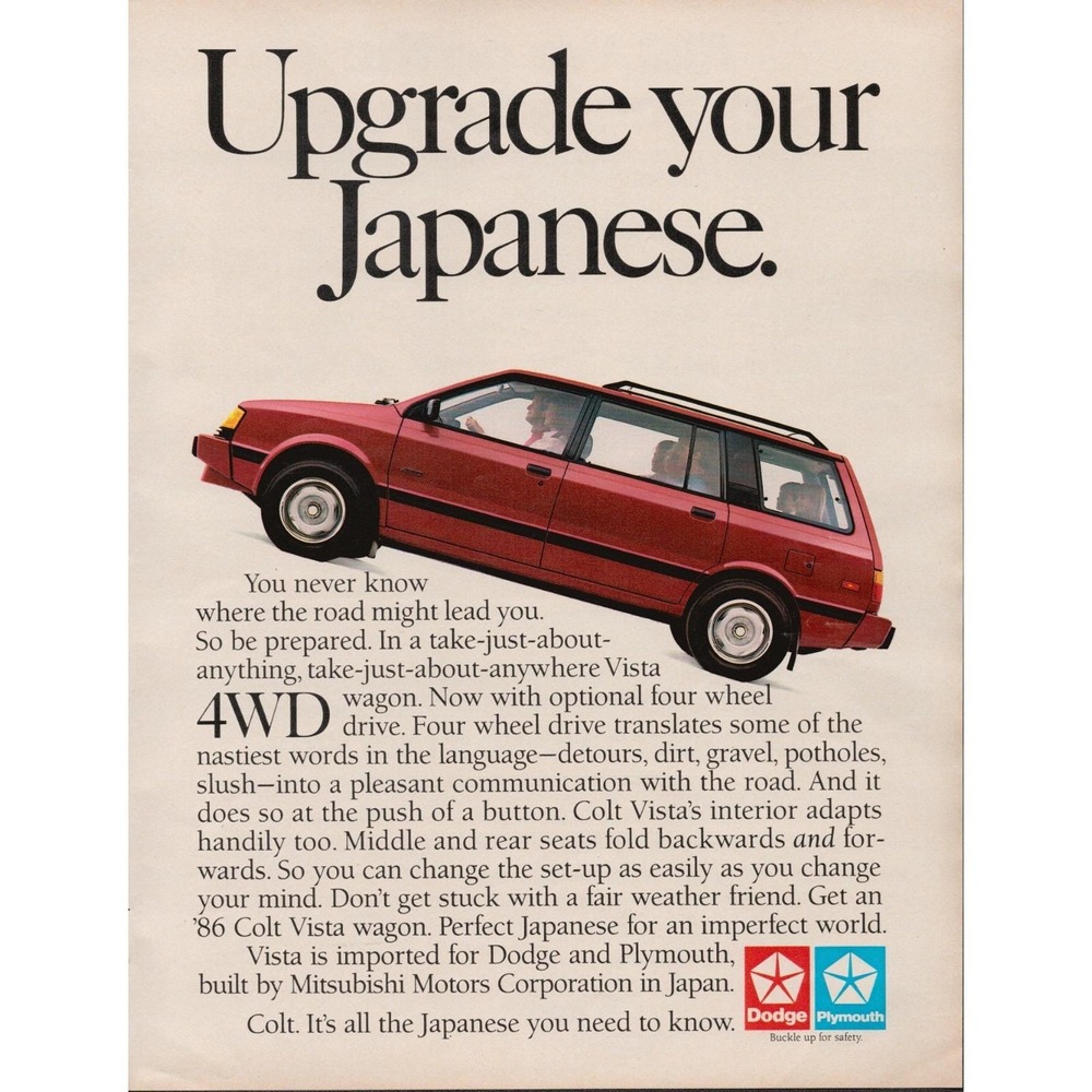 Dodge Plymouth Colt Vista Wagon 4WD Mitsubishi Japanese Car Print‎ Ad 1986